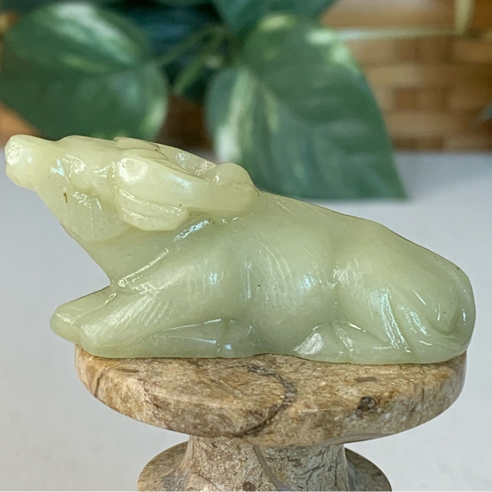 Antique Soapstone Carved Ox Statue Cow Bull Figurine Animal Carving Miniature